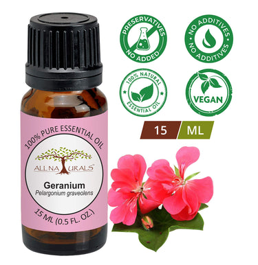 All Naturals Geranium Essential Oil 100% Pure for Massage, Relaxation, Skin Cooling & Natural Perfumes - 15 mL